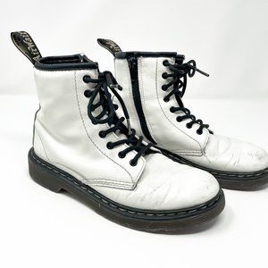 Dr. Doc Martens 1460 Combat Boots Youth Size 3 White Leather AirWair Side Zip